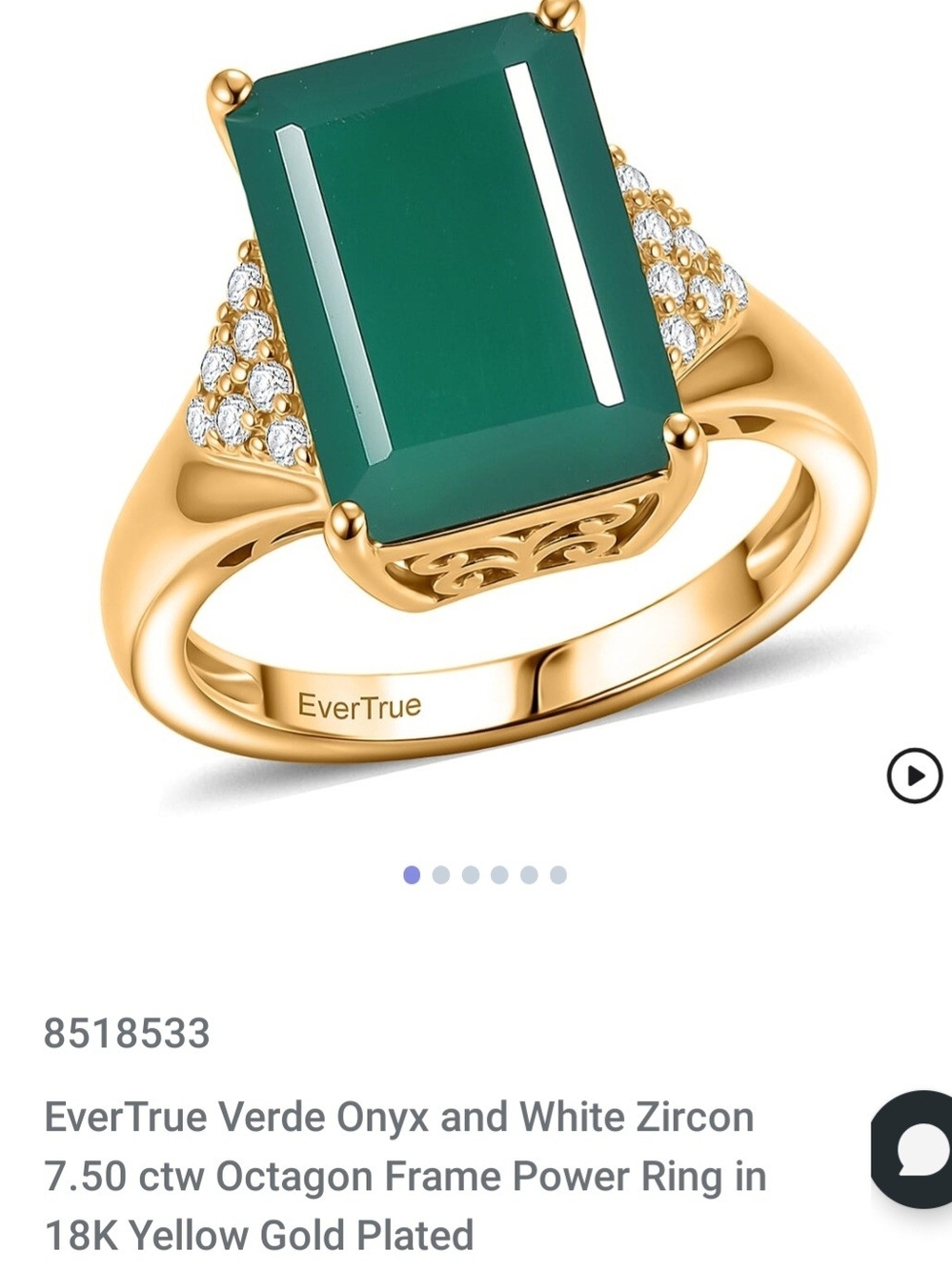 Green Onyx Octagon Frame Power Ring in 18K Yellow Gold Plated